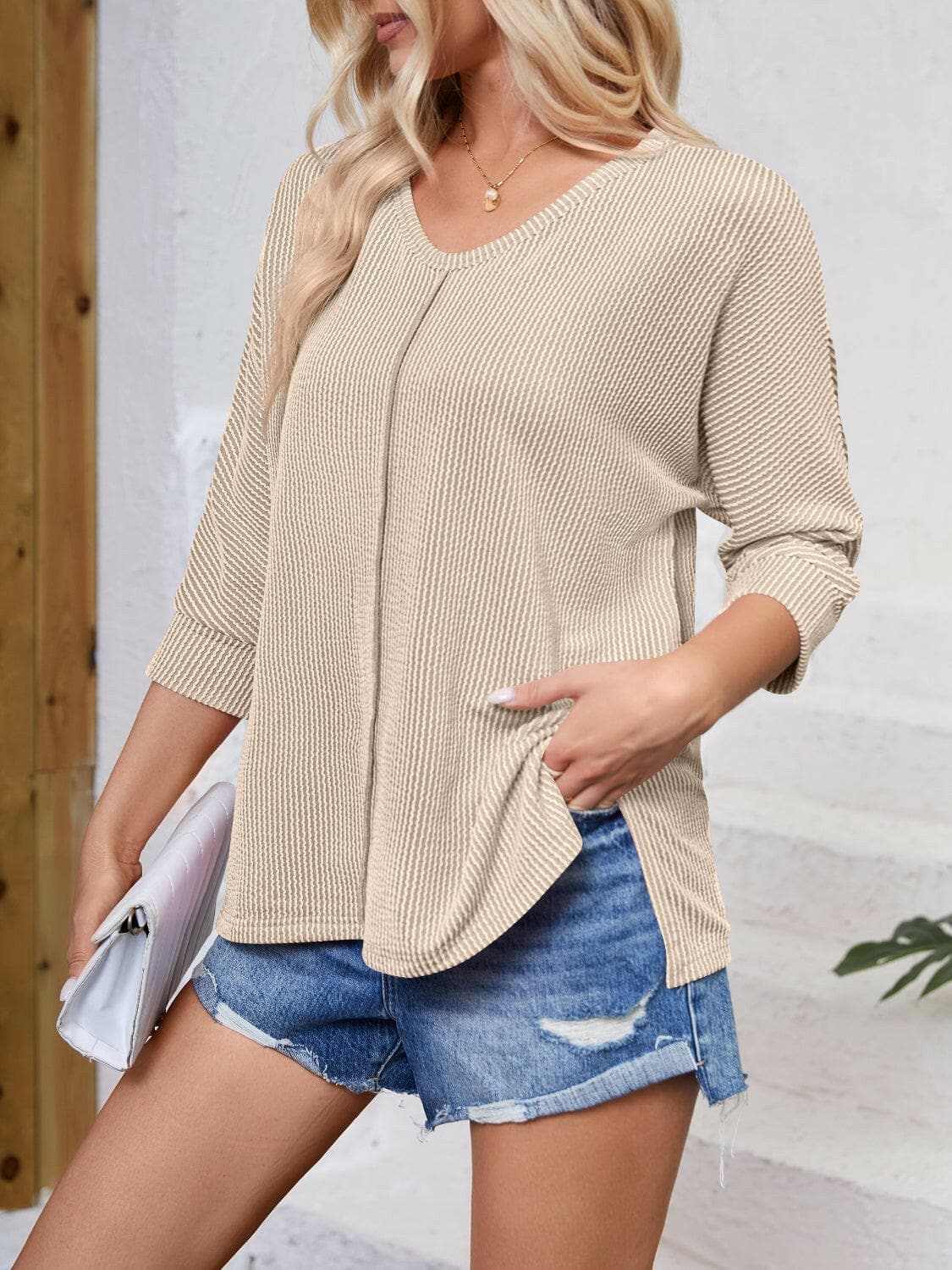 Textured 3/4 sleeve blouse - Love Salve